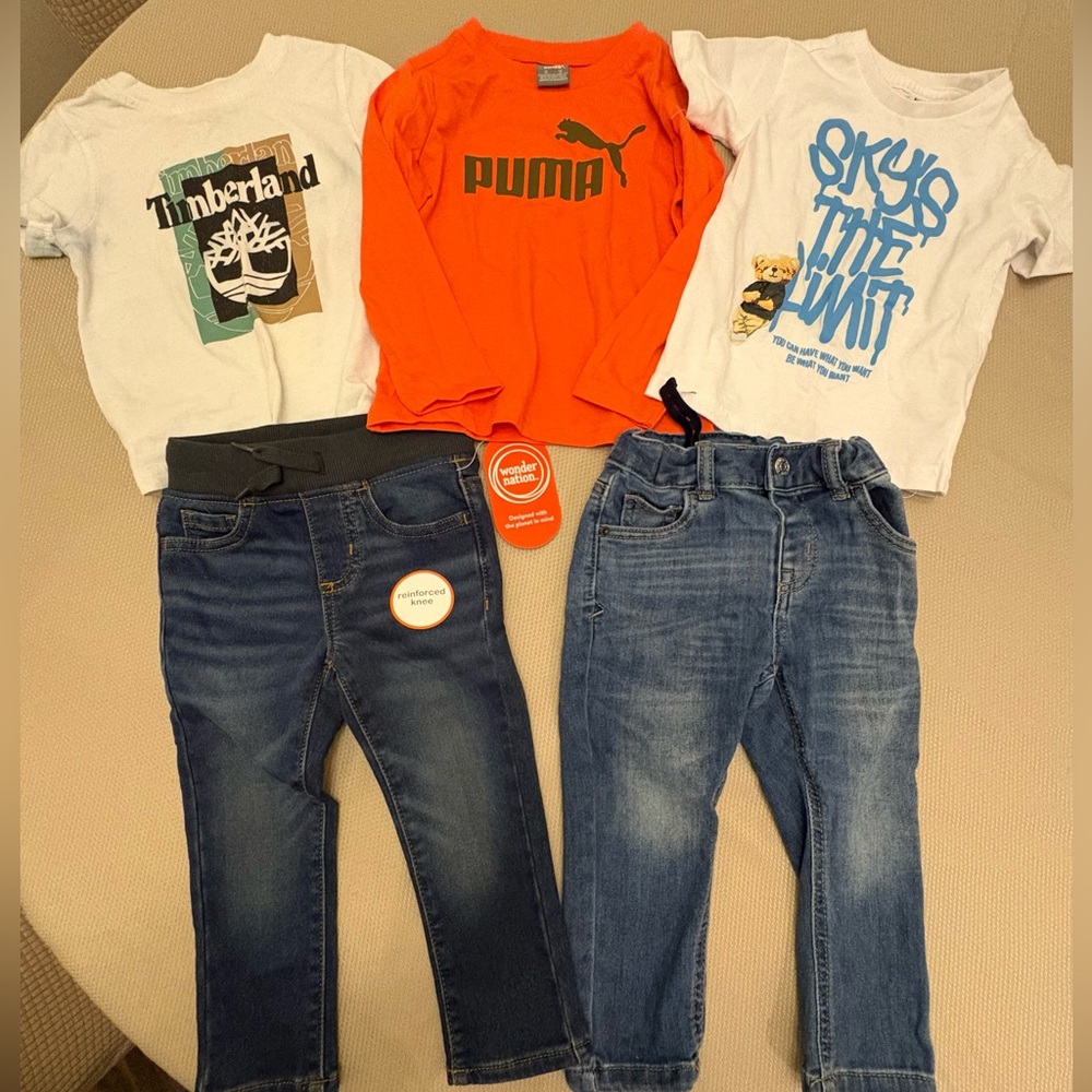 2T Boys Bundle Puma Timberland Jeans Outfit Lot 5pc